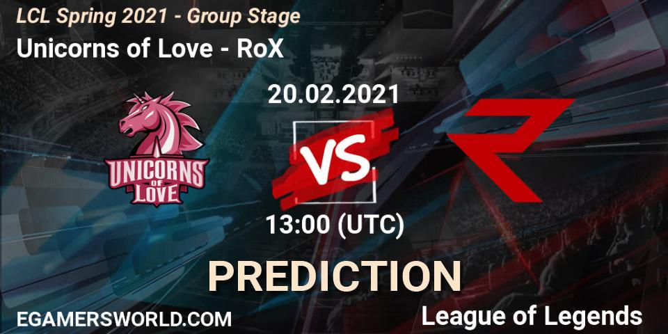 Unicorns of Love vs RoX: Betting TIp, Match Prediction. 20.02.21. LoL, LCL Spring 2021 - Group Stage