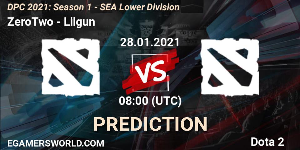 ZeroTwo vs Lilgun: Betting TIp, Match Prediction. 28.01.2021 at 08:28. Dota 2, DPC 2021: Season 1 - SEA Lower Division