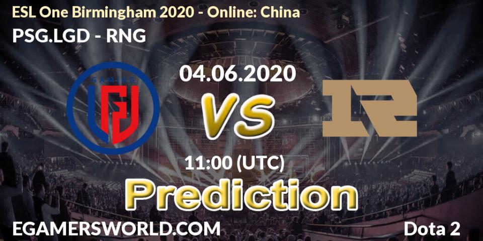 PSG.LGD vs RNG: Betting TIp, Match Prediction. 04.06.2020 at 11:00. Dota 2, ESL One Birmingham 2020 - Online: China