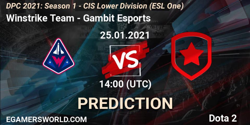 Winstrike Team vs Gambit Esports: Betting TIp, Match Prediction. 25.01.21. Dota 2, ESL One. DPC 2021: Season 1 - CIS Lower Division