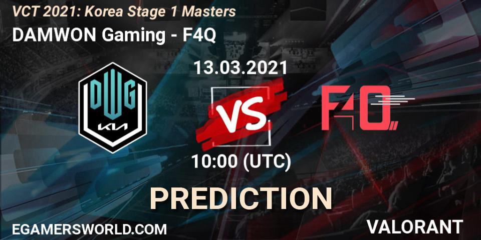 DAMWON Gaming vs F4Q: Betting TIp, Match Prediction. 13.03.2021 at 10:00. VALORANT, VCT 2021: Korea Stage 1 Masters