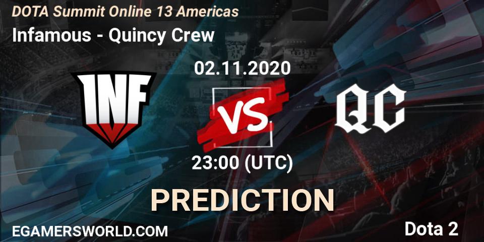 Infamous vs Quincy Crew: Betting TIp, Match Prediction. 02.11.2020 at 23:19. Dota 2, DOTA Summit 13: Americas