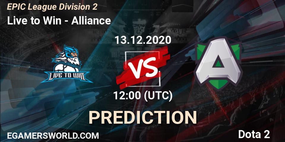 Live to Win vs Alliance: Betting TIp, Match Prediction. 13.12.20. Dota 2, EPIC League Division 2