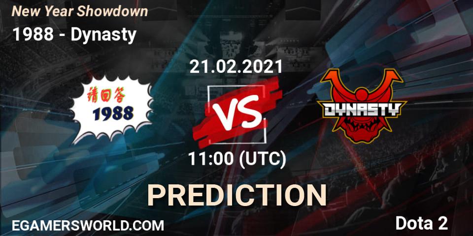 请回答1988 vs Dynasty: Betting TIp, Match Prediction. 21.02.2021 at 11:27. Dota 2, New Year Showdown