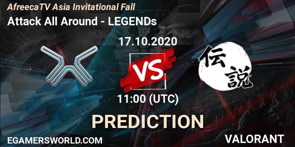 Attack All Around vs LEGENDs: Betting TIp, Match Prediction. 17.10.2020 at 11:00. VALORANT, AfreecaTV Asia Invitational Fall