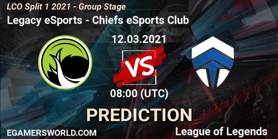 Legacy eSports vs Chiefs eSports Club: Betting TIp, Match Prediction. 12.03.21. LoL, LCO Split 1 2021 - Group Stage
