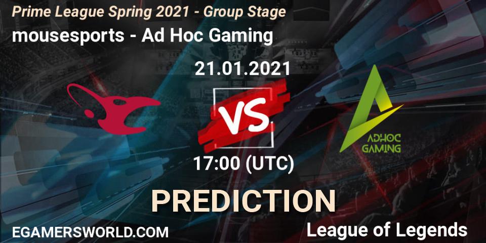 mousesports vs Ad Hoc Gaming: Betting TIp, Match Prediction. 21.01.21. LoL, Prime League Spring 2021 - Group Stage