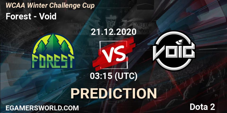 Forest vs Void: Betting TIp, Match Prediction. 21.12.2020 at 03:35. Dota 2, WCAA Winter Challenge Cup