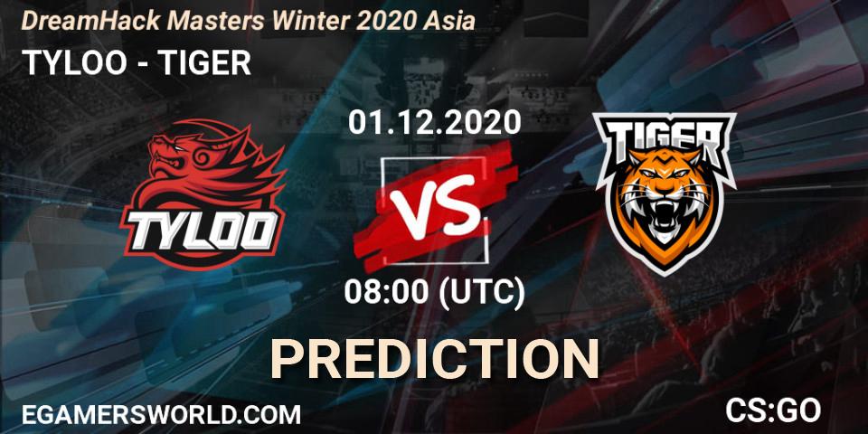 TYLOO vs TIGER: Betting TIp, Match Prediction. 01.12.2020 at 08:00. Counter-Strike (CS2), DreamHack Masters Winter 2020 Asia