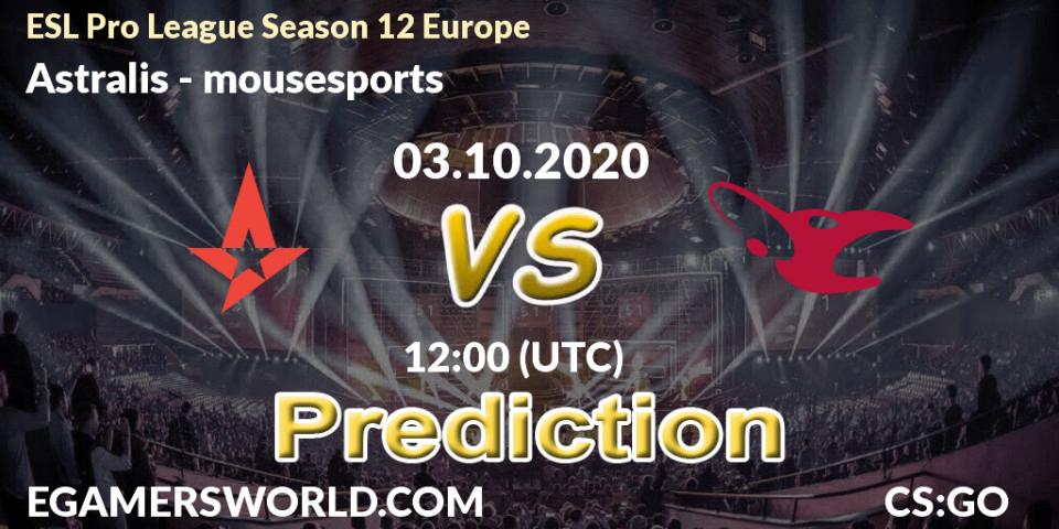 Astralis vs mousesports: Betting TIp, Match Prediction. 03.10.20. CS2 (CS:GO), ESL Pro League Season 12 Europe