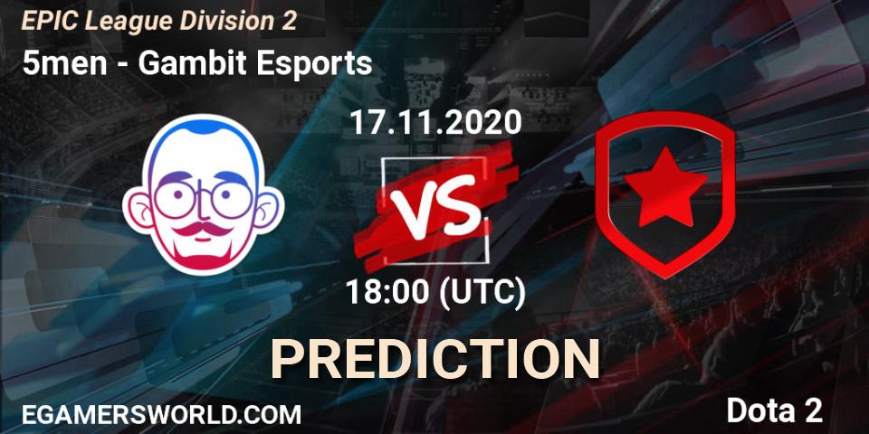 5men vs Gambit Esports: Betting TIp, Match Prediction. 17.11.20. Dota 2, EPIC League Division 2