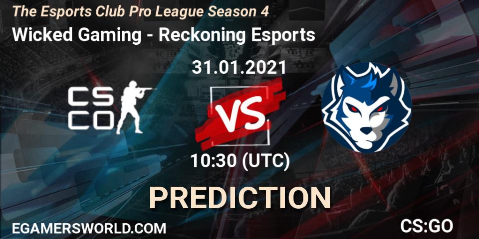 Wicked Gaming vs Reckoning Esports: Betting TIp, Match Prediction. 31.01.2021 at 10:30. Counter-Strike (CS2), The Esports Club Pro League Season 4