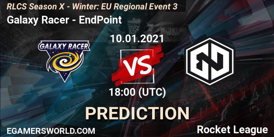 Galaxy Racer vs EndPoint: Betting TIp, Match Prediction. 10.01.2021 at 18:00. Rocket League, RLCS Season X - Winter: EU Regional Event 3