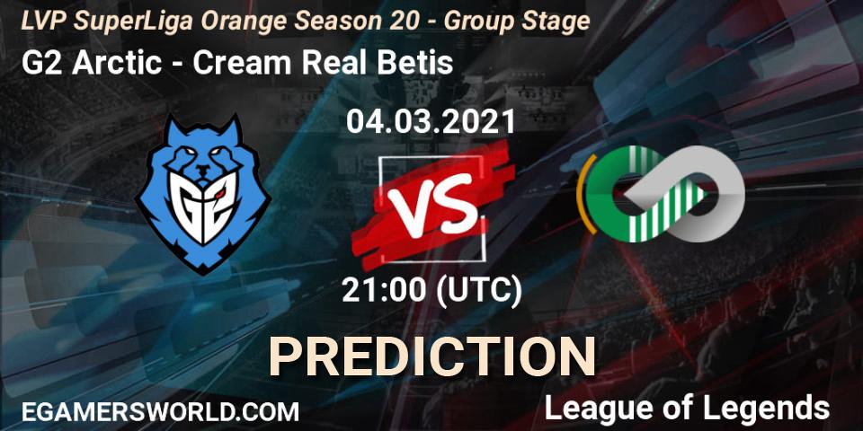G2 Arctic vs Cream Real Betis: Betting TIp, Match Prediction. 04.03.2021 at 21:00. LoL, LVP SuperLiga Orange Season 20 - Group Stage