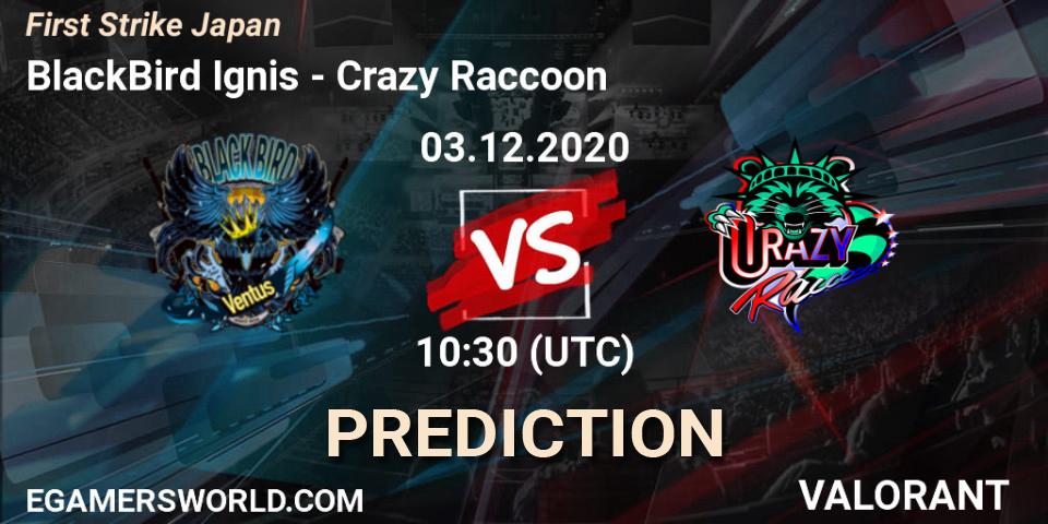 BlackBird Ignis vs Crazy Raccoon: Betting TIp, Match Prediction. 03.12.2020 at 07:00. VALORANT, First Strike Japan