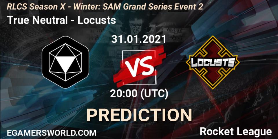 True Neutral vs Locusts: Betting TIp, Match Prediction. 31.01.2021 at 21:00. Rocket League, RLCS Season X - Winter: SAM Grand Series Event 2