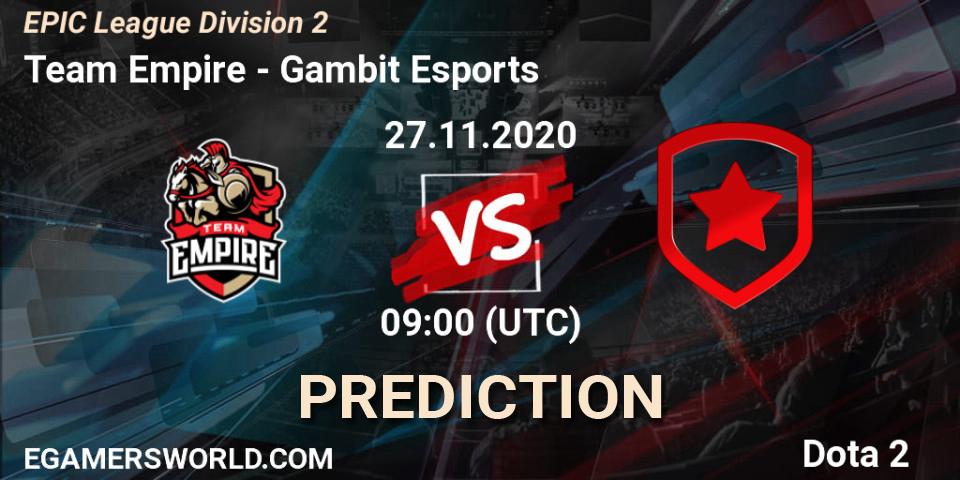 Team Empire vs Gambit Esports: Betting TIp, Match Prediction. 27.11.20. Dota 2, EPIC League Division 2