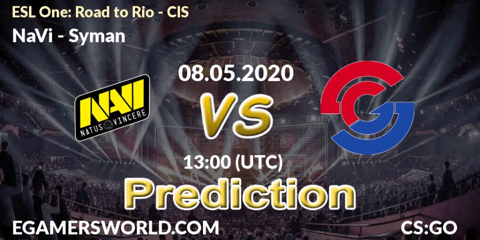 NaVi vs Syman: Betting TIp, Match Prediction. 08.05.2020 at 13:00. Counter-Strike (CS2), ESL One: Road to Rio - CIS