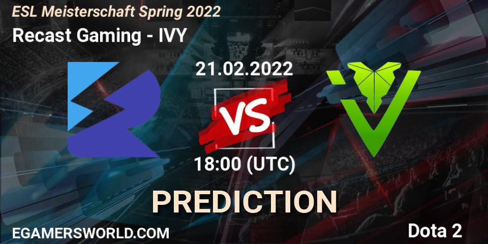Recast Gaming vs IVY: Betting TIp, Match Prediction. 21.02.2022 at 18:02. Dota 2, ESL Meisterschaft Spring 2022