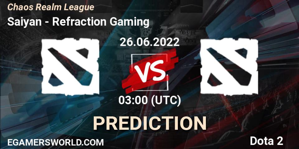 Saiyan vs Refraction Gaming: Betting TIp, Match Prediction. 26.06.2022 at 03:24. Dota 2, Chaos Realm League 
