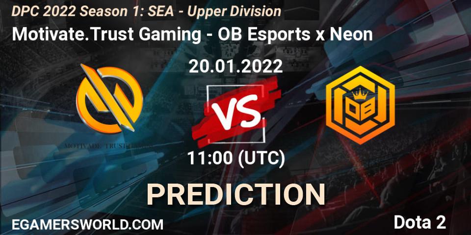 Motivate.Trust Gaming vs OB Esports x Neon: Betting TIp, Match Prediction. 20.01.2022 at 11:01. Dota 2, DPC 2022 Season 1: SEA - Upper Division
