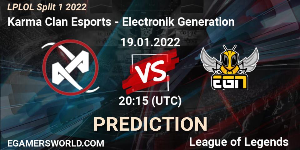 Karma Clan Esports vs Electronik Generation: Betting TIp, Match Prediction. 19.01.2022 at 20:00. LoL, LPLOL Split 1 2022
