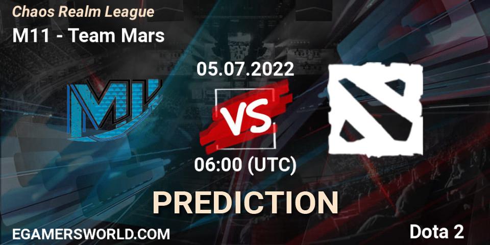M11 vs Team Mars: Betting TIp, Match Prediction. 05.07.2022 at 06:19. Dota 2, Chaos Realm League 