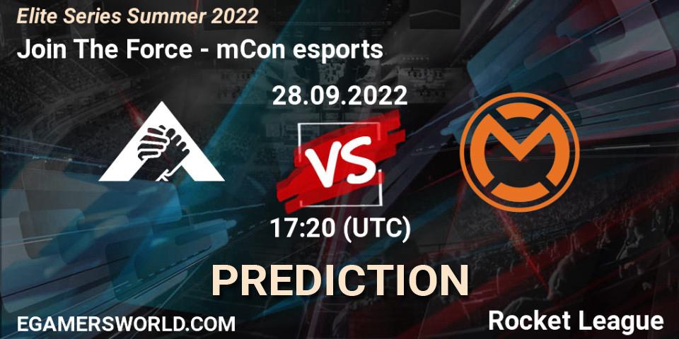 Join The Force vs mCon esports: Betting TIp, Match Prediction. 28.09.22. Rocket League, Elite Series Summer 2022