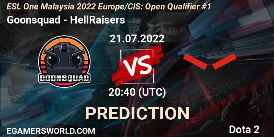 Goonsquad vs HellRaisers: Betting TIp, Match Prediction. 21.07.2022 at 20:40. Dota 2, ESL One Malaysia 2022 Europe/CIS: Open Qualifier #1