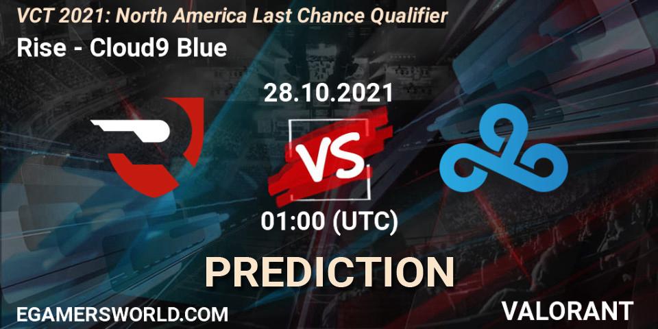 Rise vs Cloud9 Blue: Betting TIp, Match Prediction. 28.10.2021 at 19:00. VALORANT, VCT 2021: North America Last Chance Qualifier