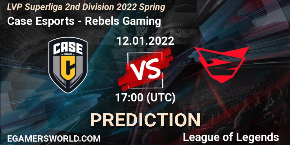 Case Esports vs Rebels Gaming: Betting TIp, Match Prediction. 12.01.2022 at 17:00. LoL, LVP Superliga 2nd Division 2022 Spring