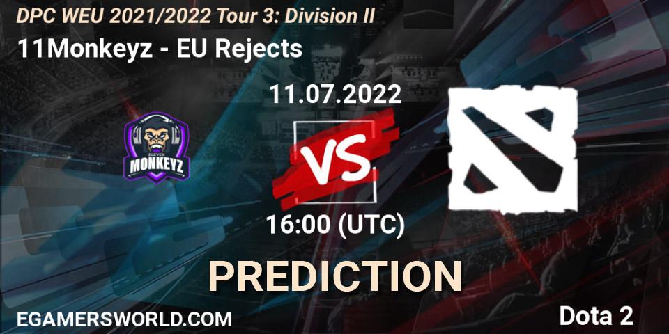11Monkeyz vs EU Rejects: Betting TIp, Match Prediction. 11.07.2022 at 15:55. Dota 2, DPC WEU 2021/2022 Tour 3: Division II