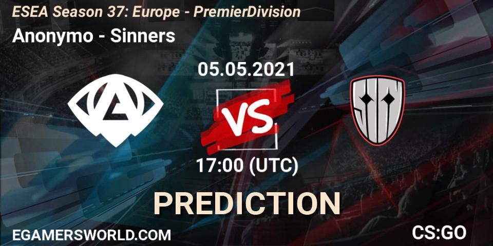 Anonymo vs Sinners: Betting TIp, Match Prediction. 05.05.21. CS2 (CS:GO), ESEA Season 37: Europe - Premier Division