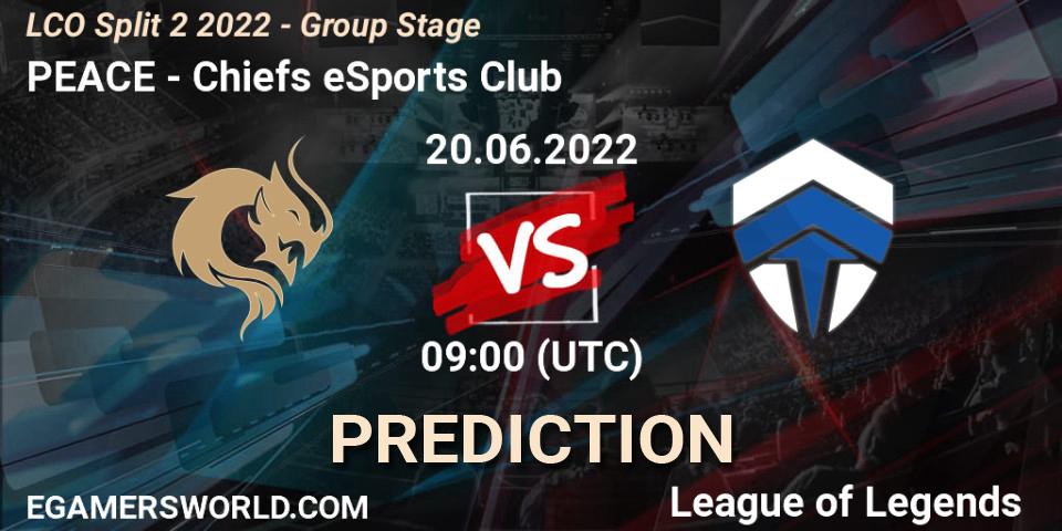PEACE vs Chiefs eSports Club: Betting TIp, Match Prediction. 20.06.2022 at 09:00. LoL, LCO Split 2 2022 - Group Stage