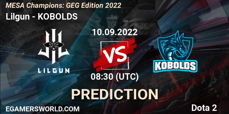 Lilgun vs KOBOLDS: Betting TIp, Match Prediction. 10.09.2022 at 08:42. Dota 2, MESA Champions: GEG Edition 2022