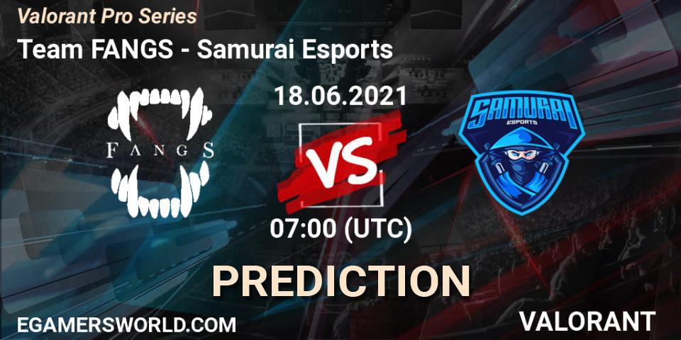 Team FANGS vs Samurai Esports: Betting TIp, Match Prediction. 19.06.2021 at 05:30. VALORANT, Valorant Pro Series
