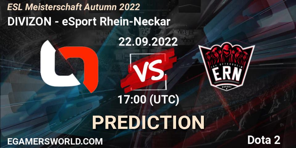 DIVIZON vs eSport Rhein-Neckar: Betting TIp, Match Prediction. 22.09.2022 at 17:11. Dota 2, ESL Meisterschaft Autumn 2022