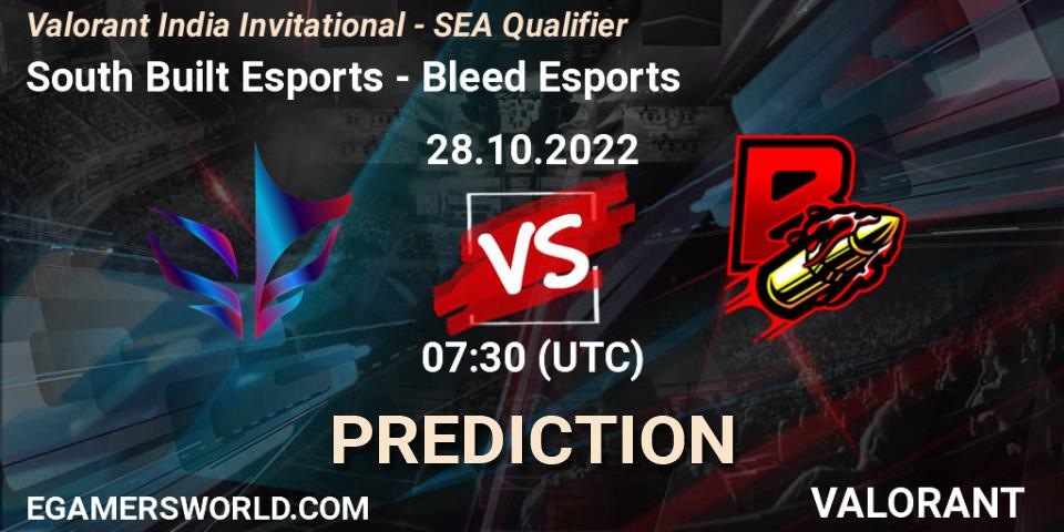 South Built Esports vs Bleed Esports: Betting TIp, Match Prediction. 28.10.2022 at 07:30. VALORANT, Valorant India Invitational - SEA Qualifier