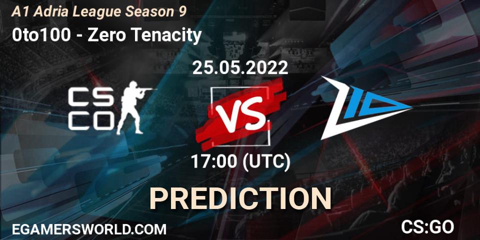 0to100 vs Zero Tenacity: Betting TIp, Match Prediction. 25.05.2022 at 17:00. Counter-Strike (CS2), A1 Adria League Season 9