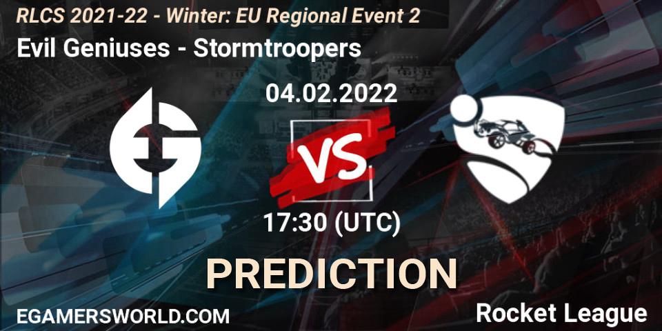 Evil Geniuses vs Stormtroopers: Betting TIp, Match Prediction. 04.02.2022 at 17:30. Rocket League, RLCS 2021-22 - Winter: EU Regional Event 2