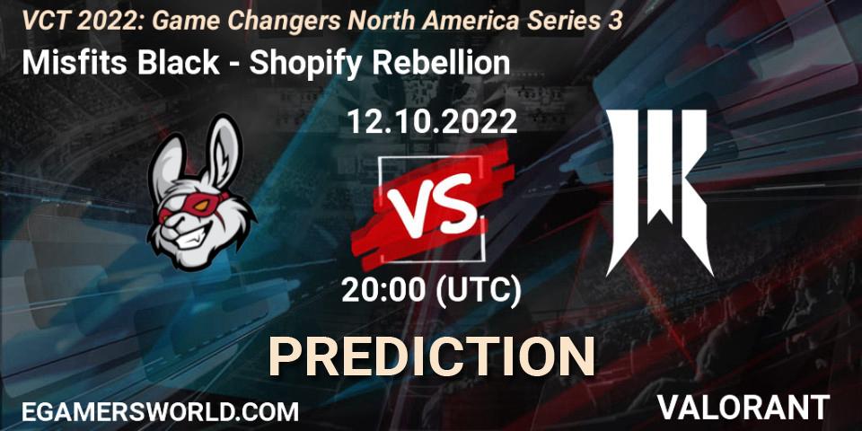 Misfits Black vs Shopify Rebellion: Betting TIp, Match Prediction. 12.10.2022 at 20:10. VALORANT, VCT 2022: Game Changers North America Series 3