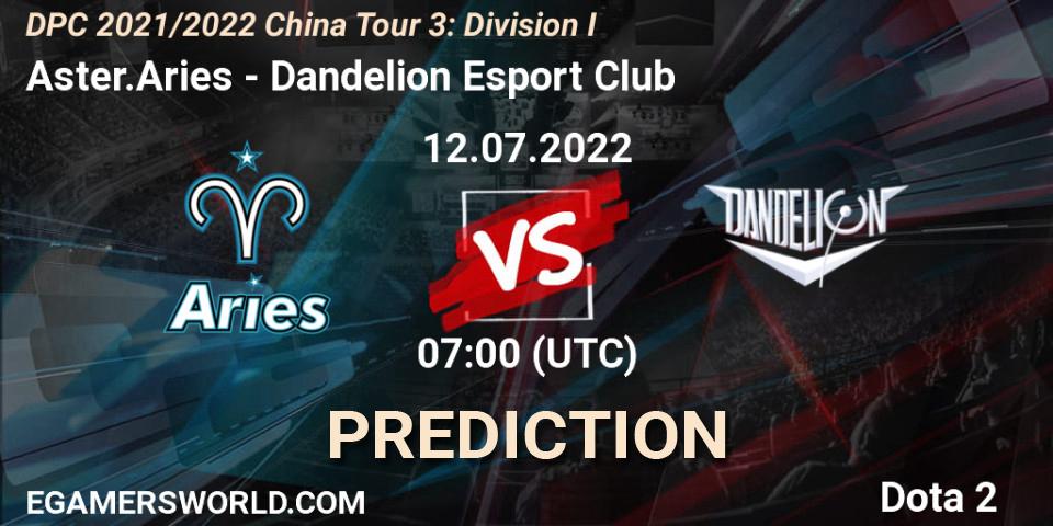 Aster.Aries vs Dandelion Esport Club: Betting TIp, Match Prediction. 12.07.22. Dota 2, DPC 2021/2022 China Tour 3: Division I