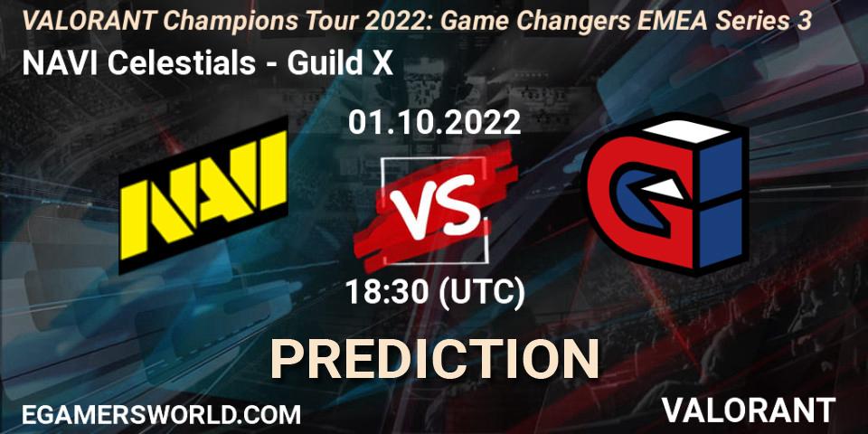NAVI Celestials vs Guild X: Betting TIp, Match Prediction. 01.10.2022 at 18:30. VALORANT, VCT 2022: Game Changers EMEA Series 3