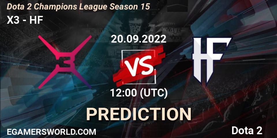 X3 vs HF: Betting TIp, Match Prediction. 20.09.2022 at 12:24. Dota 2, Dota 2 Champions League Season 15