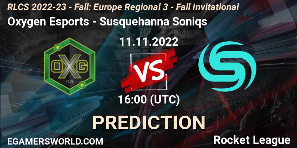 Oxygen Esports vs Susquehanna Soniqs: Betting TIp, Match Prediction. 11.11.2022 at 16:00. Rocket League, RLCS 2022-23 - Fall: Europe Regional 3 - Fall Invitational