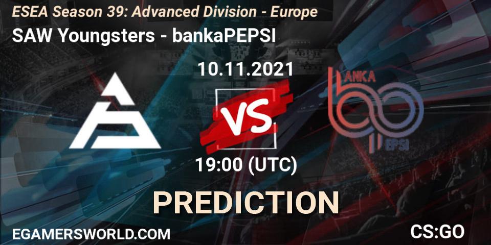 SAW Youngsters vs bankaPEPSI: Betting TIp, Match Prediction. 10.11.2021 at 19:00. Counter-Strike (CS2), ESEA Season 39: Advanced Division - Europe