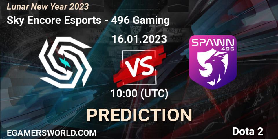 Sky Encore Esports vs 496 Gaming: Betting TIp, Match Prediction. 16.01.2023 at 10:00. Dota 2, Lunar New Year 2023