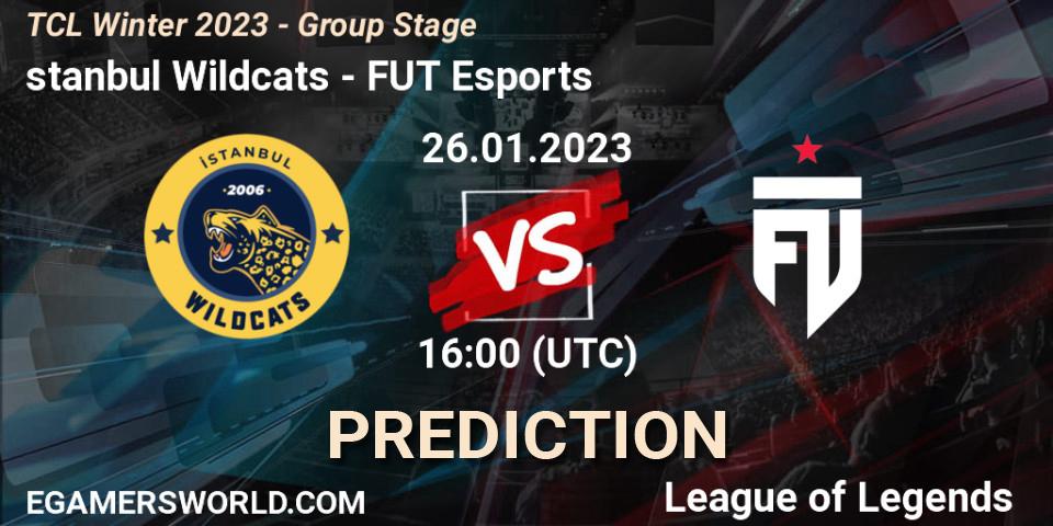 İstanbul Wildcats vs FUT Esports: Betting TIp, Match Prediction. 26.01.2023 at 16:00. LoL, TCL Winter 2023 - Group Stage