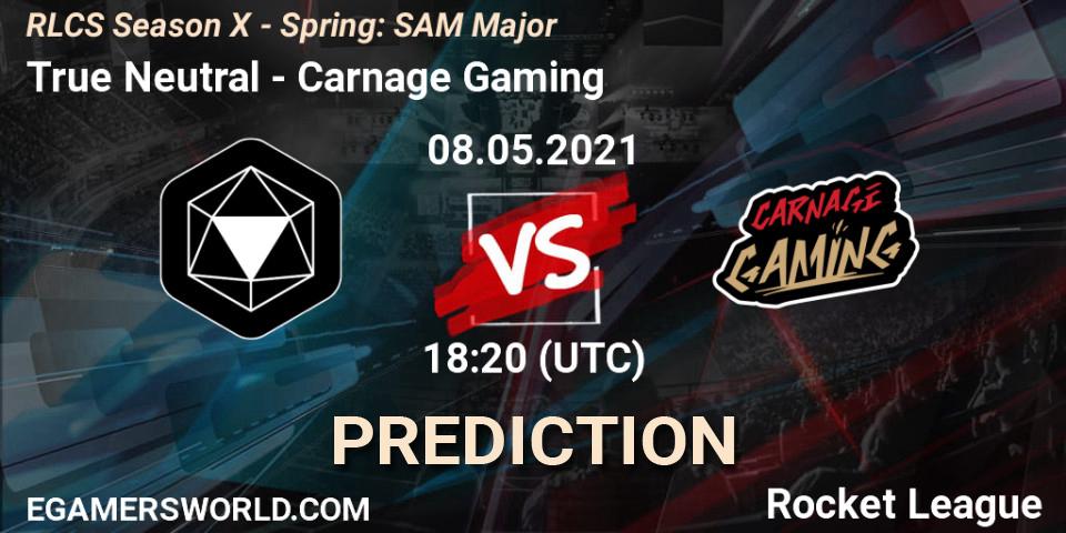 True Neutral vs Carnage Gaming: Betting TIp, Match Prediction. 08.05.2021 at 18:20. Rocket League, RLCS Season X - Spring: SAM Major