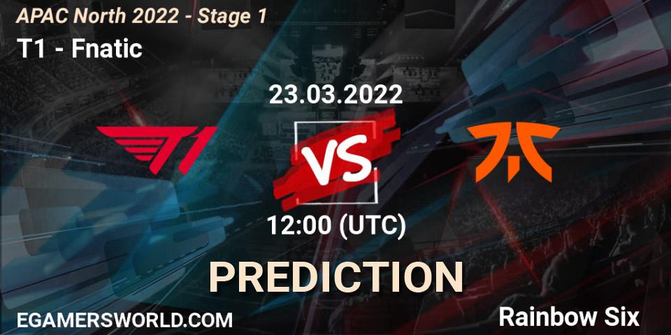 T1 vs Fnatic: Betting TIp, Match Prediction. 23.03.2022 at 12:00. Rainbow Six, APAC North 2022 - Stage 1